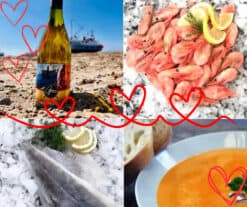 valentinsfiskepakke med vvin, pil selv rejer, rødspætter og hummersuppe